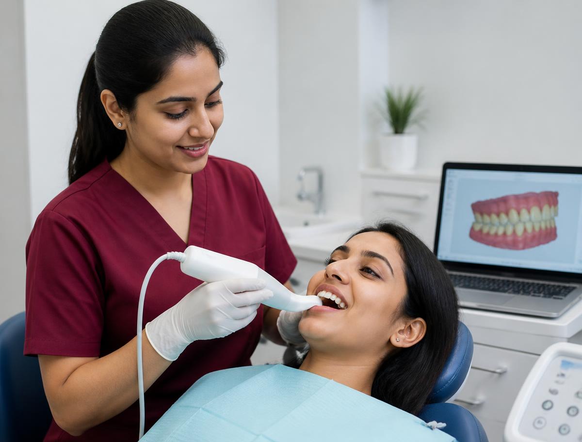Dentist using a digital intraoral scanner on a patient