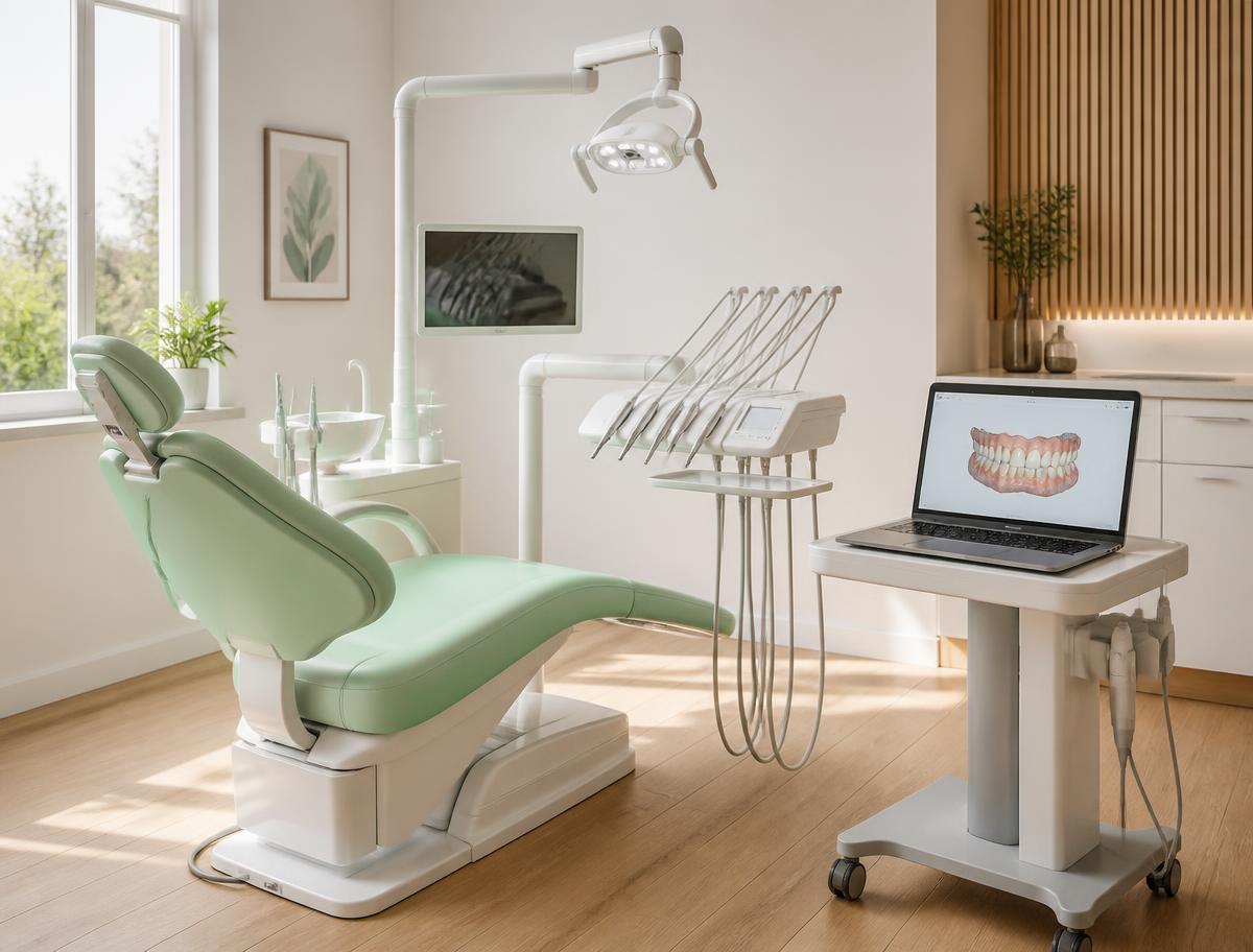 Modern dental operatory with digital scan on screen